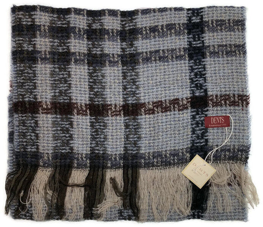 Check Open Weave Scarf Wool Blend Made in Italy Winter Warm 170 x 40cm - Navy-2