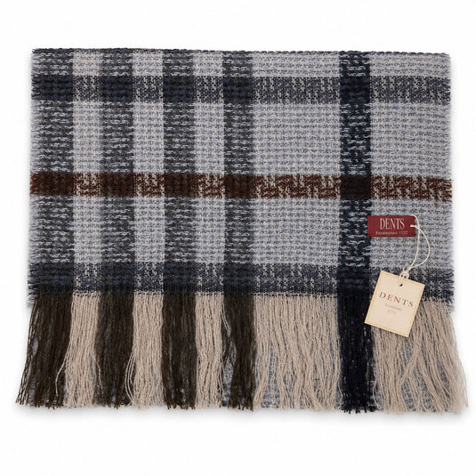 Check Open Weave Scarf Wool Blend Made in Italy Winter Warm 170 x 40cm - Navy-1