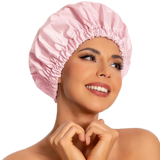 Womens Double-Layer Waterproof Shower Cap Reusable Hat Bath Hair Treatment-1