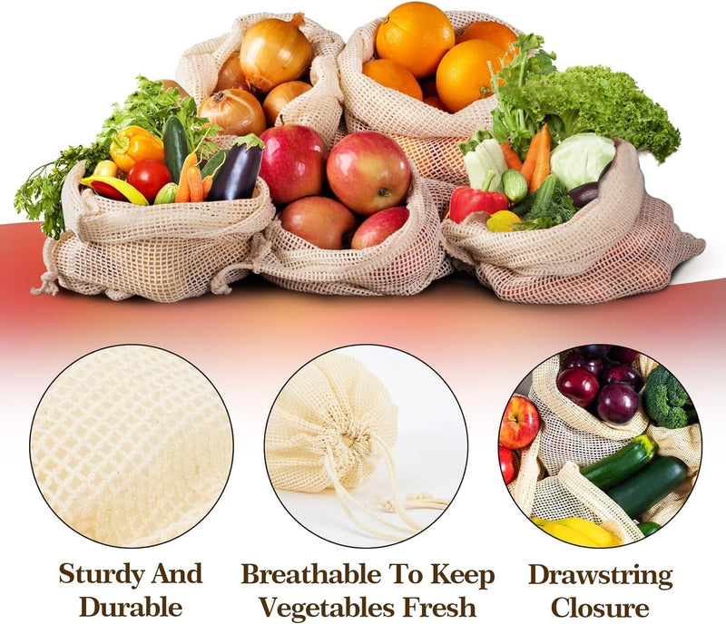 Load image into Gallery viewer, Set of 10 ECOCLAND Reusable Mesh Produce Bags Fruit Grocery Storage Washable Eco Bag-4
