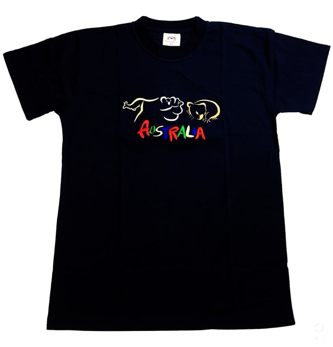 Adult Australia T Shirt Kangaroo Koala 100% Cotton Souvenir Tee Top - Black-0