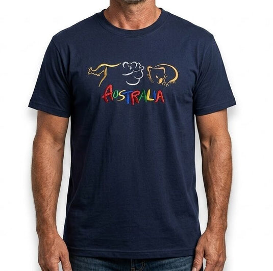 Adult Australia T Shirt Kangaroo Koala 100% Cotton Souvenir Tee Top - Navy Blue-1