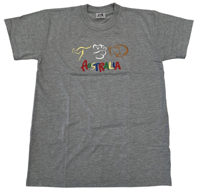 Adult Australia T Shirt Kangaroo Koala 100% Cotton Souvenir Tee Top - Grey-0