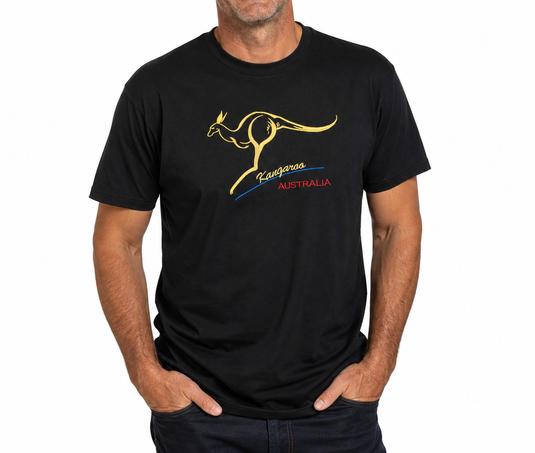 Adult Australian Kangaroo T Shirt Australia Day 100% Cotton Souvenir Tee Top - Black-0