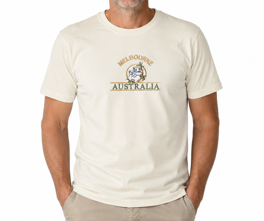 Adult Australia "Melbourne" T Shirt Australia Day Souvenir Tee Top 100% Cotton in Cream-1