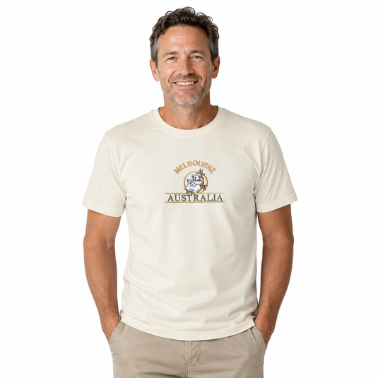 Adult Australia "Melbourne" T Shirt Australia Day Souvenir Tee Top 100% Cotton in Cream-3