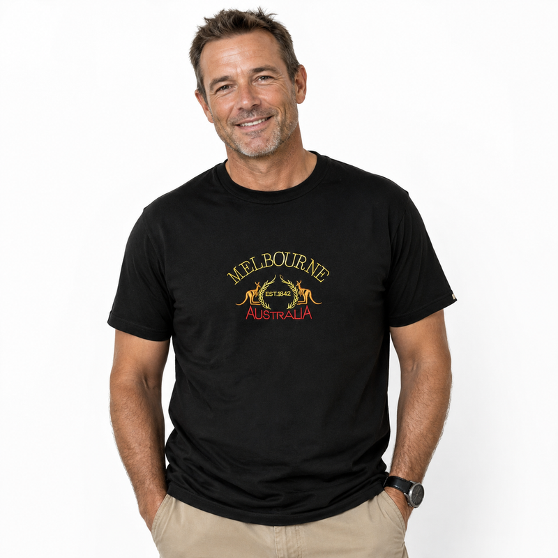 Load image into Gallery viewer, Adult Australia "Melbourne" Kangaroo T Shirt Australia Day Souvenir Tee Top 100% Cotton in Black-3
