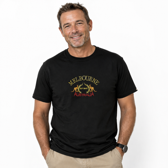 Adult Australia "Melbourne" Kangaroo T Shirt Australia Day Souvenir Tee Top 100% Cotton in Black-3