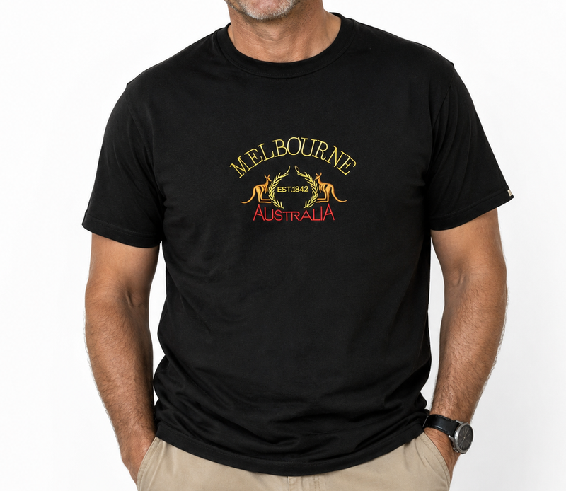 Load image into Gallery viewer, Adult Australia "Melbourne" Kangaroo T Shirt Australia Day Souvenir Tee Top 100% Cotton in Black-0
