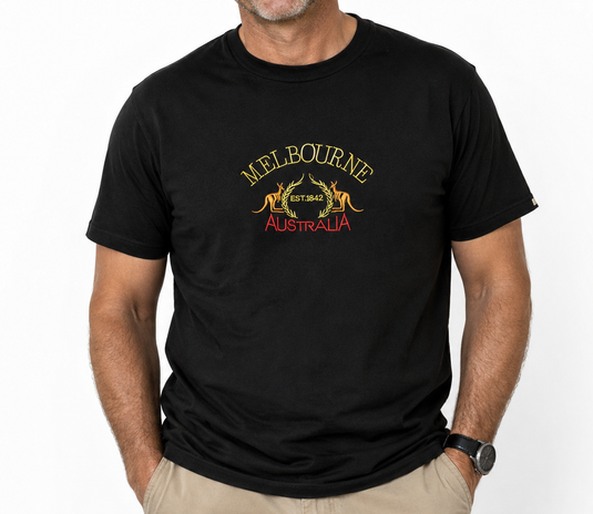 Adult Australia "Melbourne" Kangaroo T Shirt Australia Day Souvenir Tee Top 100% Cotton in Black-0