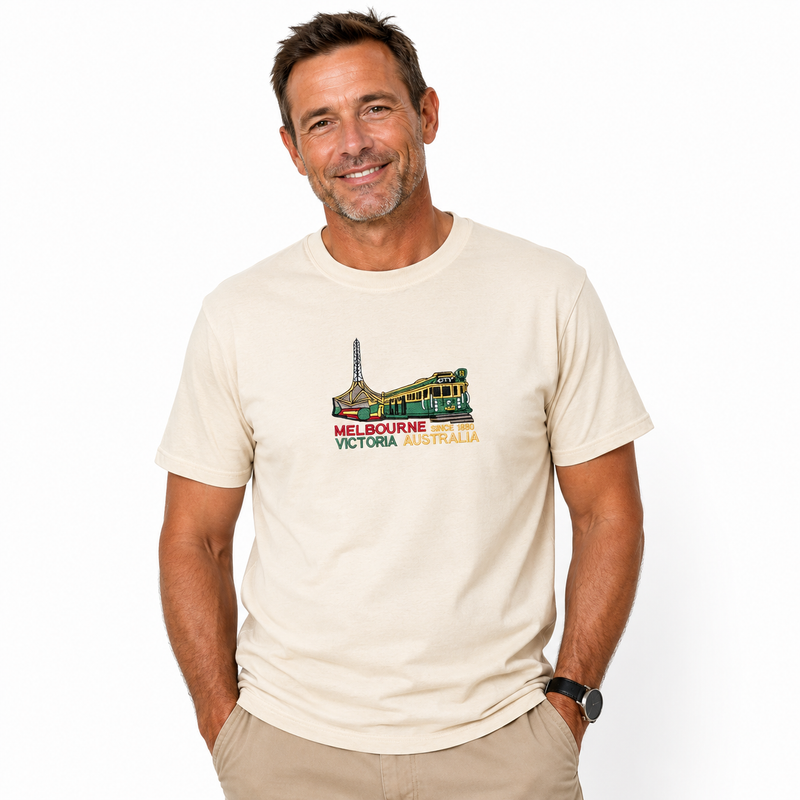 Load image into Gallery viewer, Adult Australia "Melbourne Victoria" T Shirt Australia Day Souvenir Tee Top 100% Cotton in Cream-3
