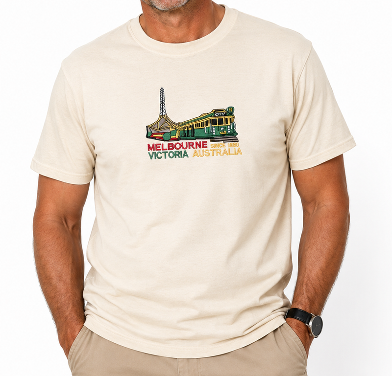 Load image into Gallery viewer, Adult Australia "Melbourne Victoria" T Shirt Australia Day Souvenir Tee Top 100% Cotton in Cream-0
