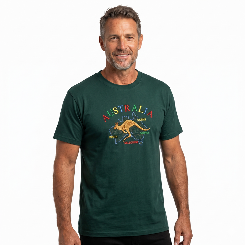 Load image into Gallery viewer, Adult Australia Kangaroo T Shirt Tee 100% Cotton Top Aussie Day - Bottle Green-4
