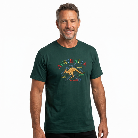 Adult Australia Kangaroo T Shirt Tee 100% Cotton Top Aussie Day - Bottle Green-4