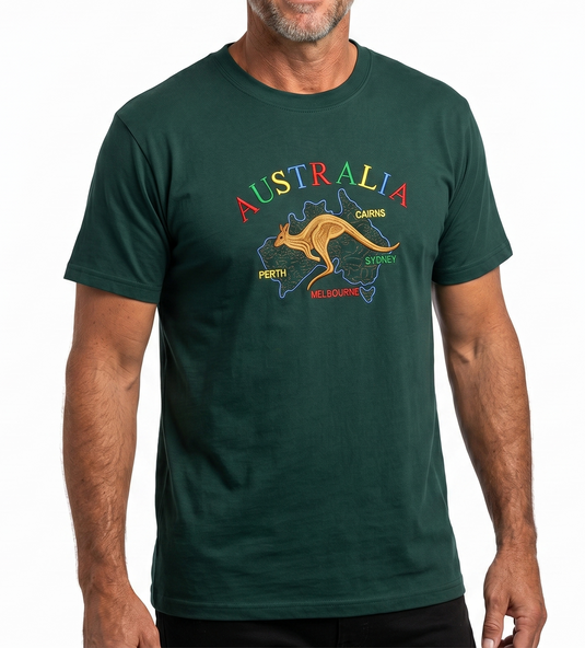 Adult Australia Kangaroo T Shirt Tee 100% Cotton Top Aussie Day - Bottle Green-0