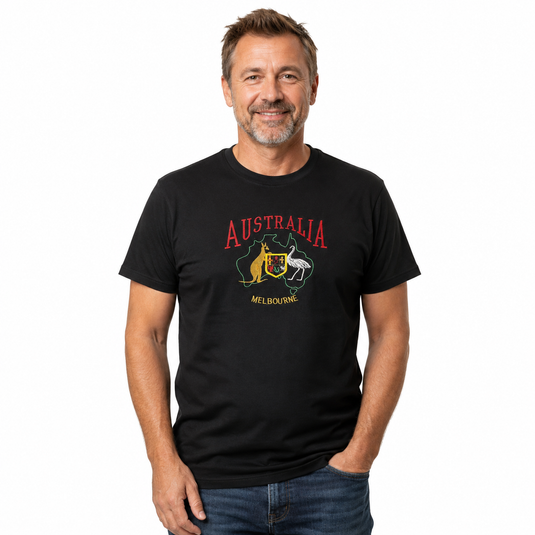 Adult Australia T Shirt Kangaroo Emu Melbourne 100% Cotton Souvenir Tee Top - Black-3