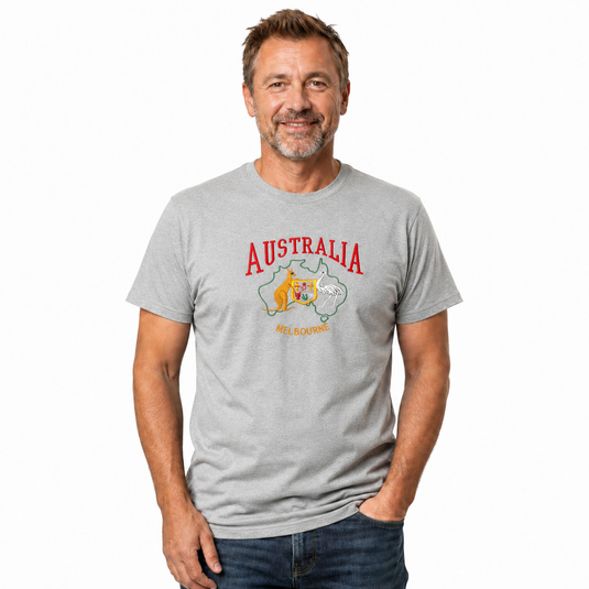 Adult Australia T Shirt Kangaroo Emu Melbourne 100% Cotton Souvenir Tee Top - Grey-3