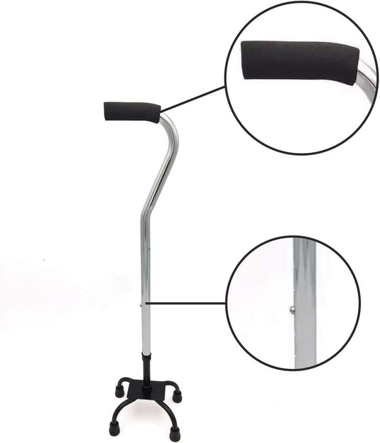 Adjustable Height Quad Cane Walking Stick Cane Folding Handle Metal - 4 Way-4