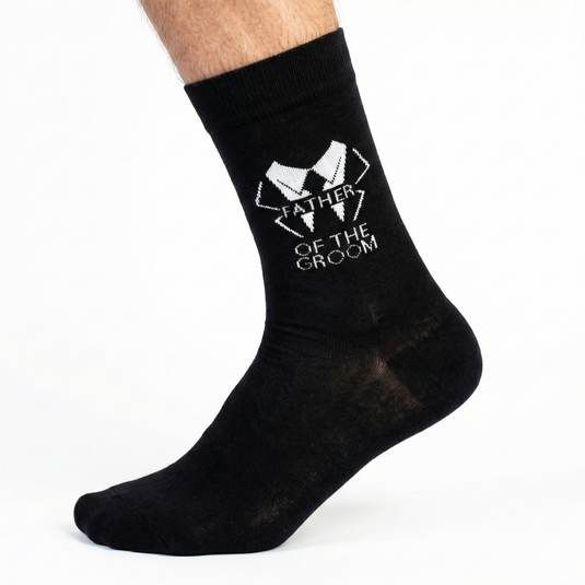 1x Pair Mens Luxury Bamboo Socks for Weddings - Father Of The Groom in Black (One Size 7-11)-1