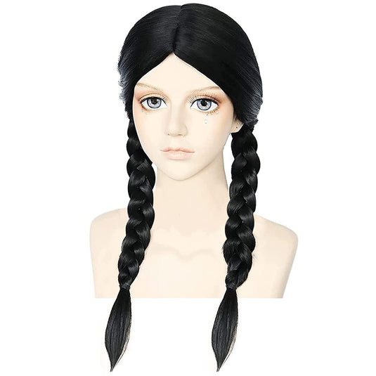 BRAIDED WIG Womens Plaited Hair Costume Party Schoolgirl Fancy Dress Braid - Black-3