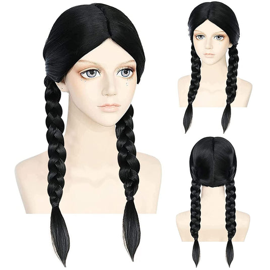 BRAIDED WIG Womens Plaited Hair Costume Party Schoolgirl Fancy Dress Braid - Black-0