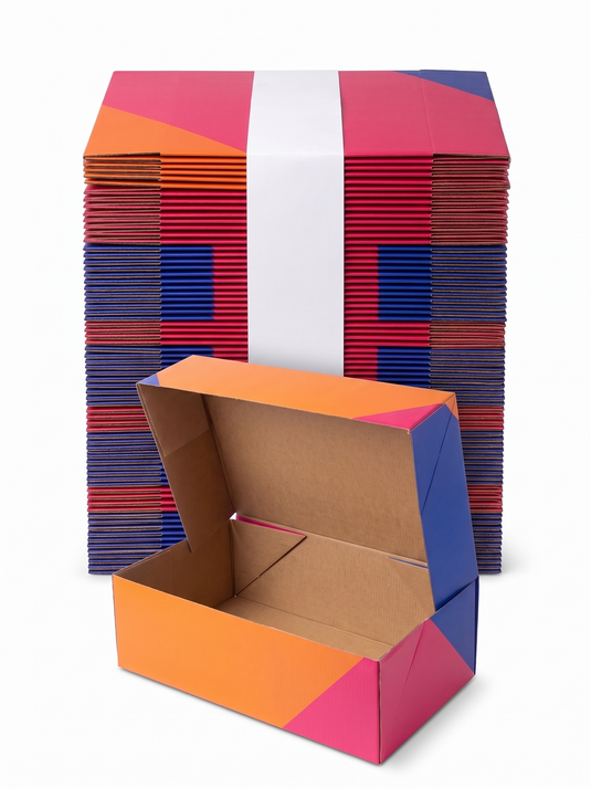 100x Flat-Pack Cardboard Boxes Carton w/ Geometric Print (260x130x90mm) Bulk-0