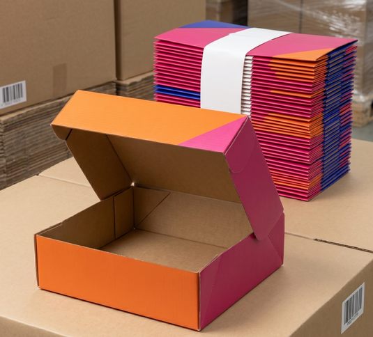 100x Flat-Pack Cardboard Packing Boxes Carton w/ Geometric Print (270x180x80mm)-0