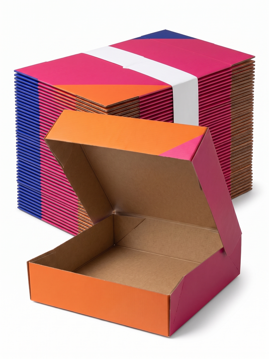 120x Flat-Pack Cardboard Packing Boxes Carton w/ Geometric Print (255x255x65mm) Bulk-0