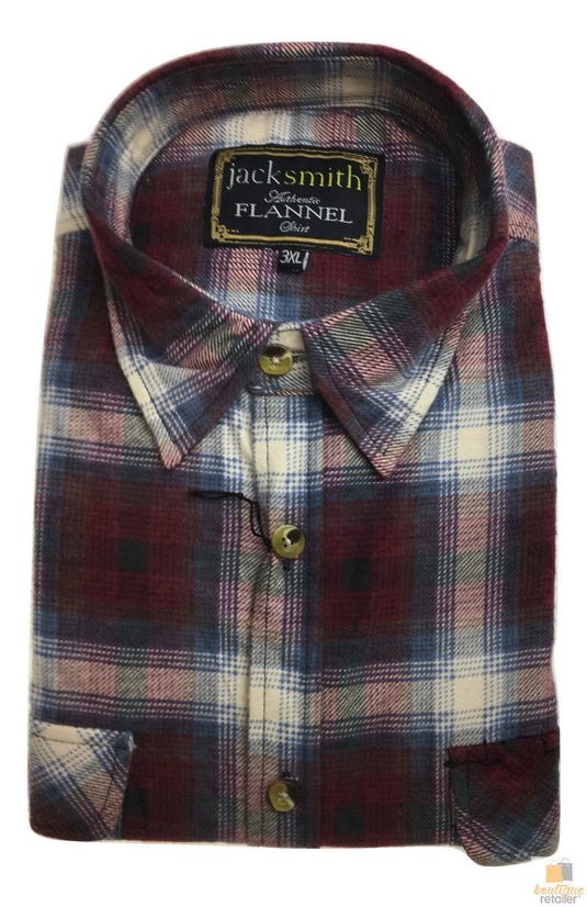 Mens Button Up FLANNELETTE SHIRT Check 100% COTTON Flannel Vintage - Burgundy 97 (Half Placket)-4