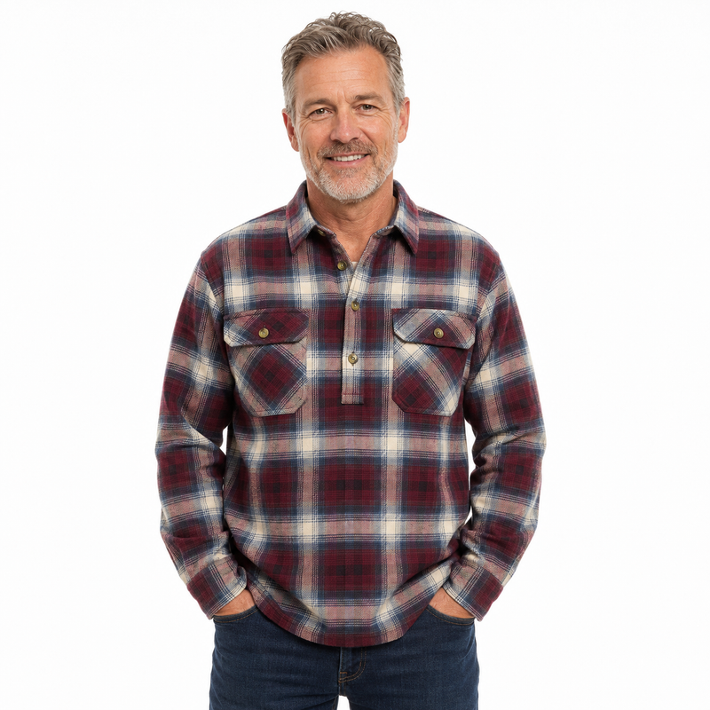 Load image into Gallery viewer, Mens Button Up FLANNELETTE SHIRT Check 100% COTTON Flannel Vintage - Burgundy 97 (Half Placket)-0
