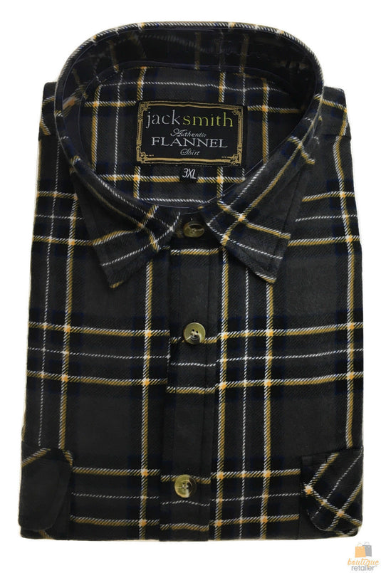 Mens Button Up FLANNELETTE SHIRT Check 100% COTTON Flannel Vintage - Charcoal 29 (Half Placket)-3