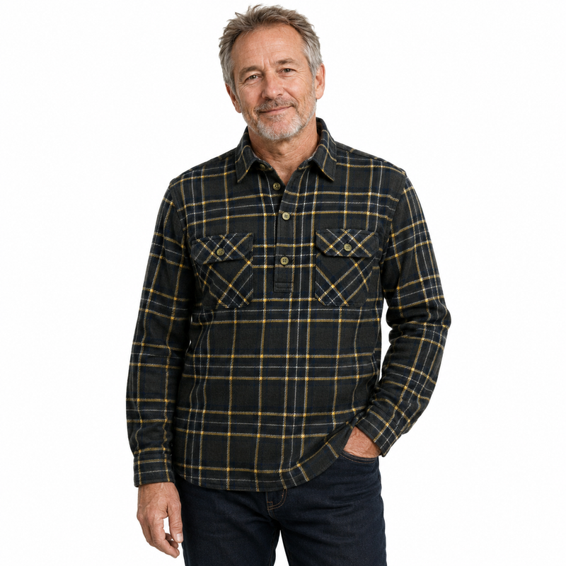 Load image into Gallery viewer, Mens Button Up FLANNELETTE SHIRT Check 100% COTTON Flannel Vintage - Charcoal 29 (Half Placket)-0
