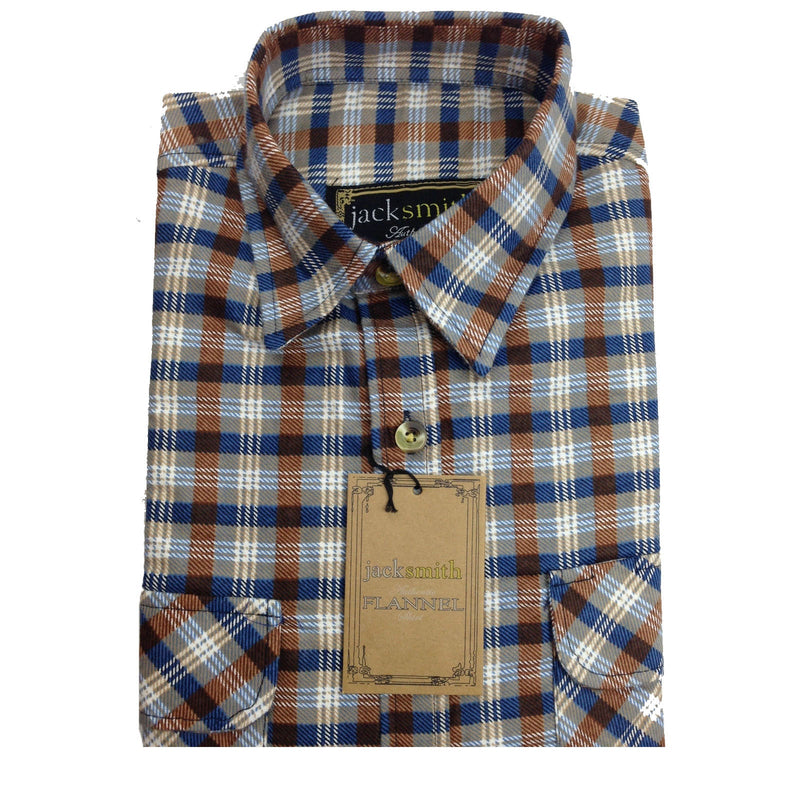 Load image into Gallery viewer, Mens FLANNELETTE SHIRT Check 100% COTTON Flannel Vintage Long Sleeve - Beige (Full Placket)-3
