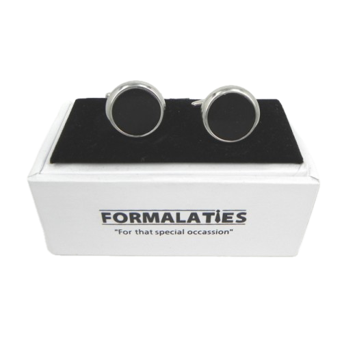 Formalaties Premum Luxury Cufflink Set in Black/Silver Round Circle (Gift Boxed)-1