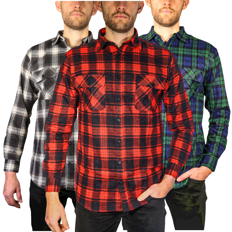 Load image into Gallery viewer, Mens Flannelette Long Sleeve Shirt 100% Cotton Check Authentic Flannel - Full Placket-1
