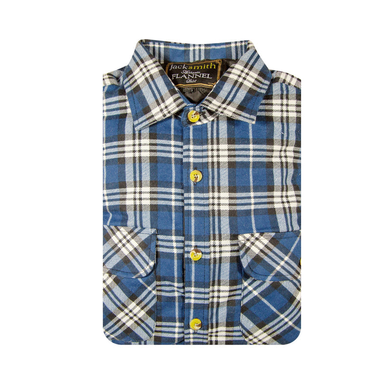 Load image into Gallery viewer, Mens Flannelette Long Sleeve Shirt 100% Cotton Check - Full Placket - Spanish Blue-4
