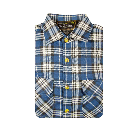 Mens Flannelette Long Sleeve Shirt 100% Cotton Check - Full Placket - Spanish Blue-4