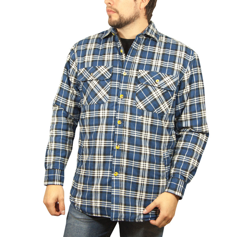 Load image into Gallery viewer, Mens Flannelette Long Sleeve Shirt 100% Cotton Check - Full Placket - Spanish Blue-0
