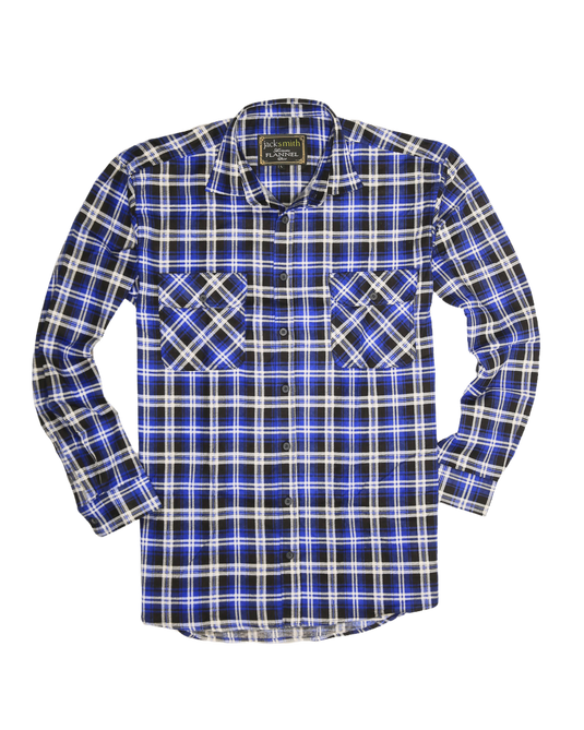 Mens 100% Cotton Flannelette Shirt Long Sleeve Check Authentic Flannel - Denim-3