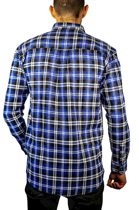 Mens 100% Cotton Flannelette Shirt Long Sleeve Check Authentic Flannel - Denim-4