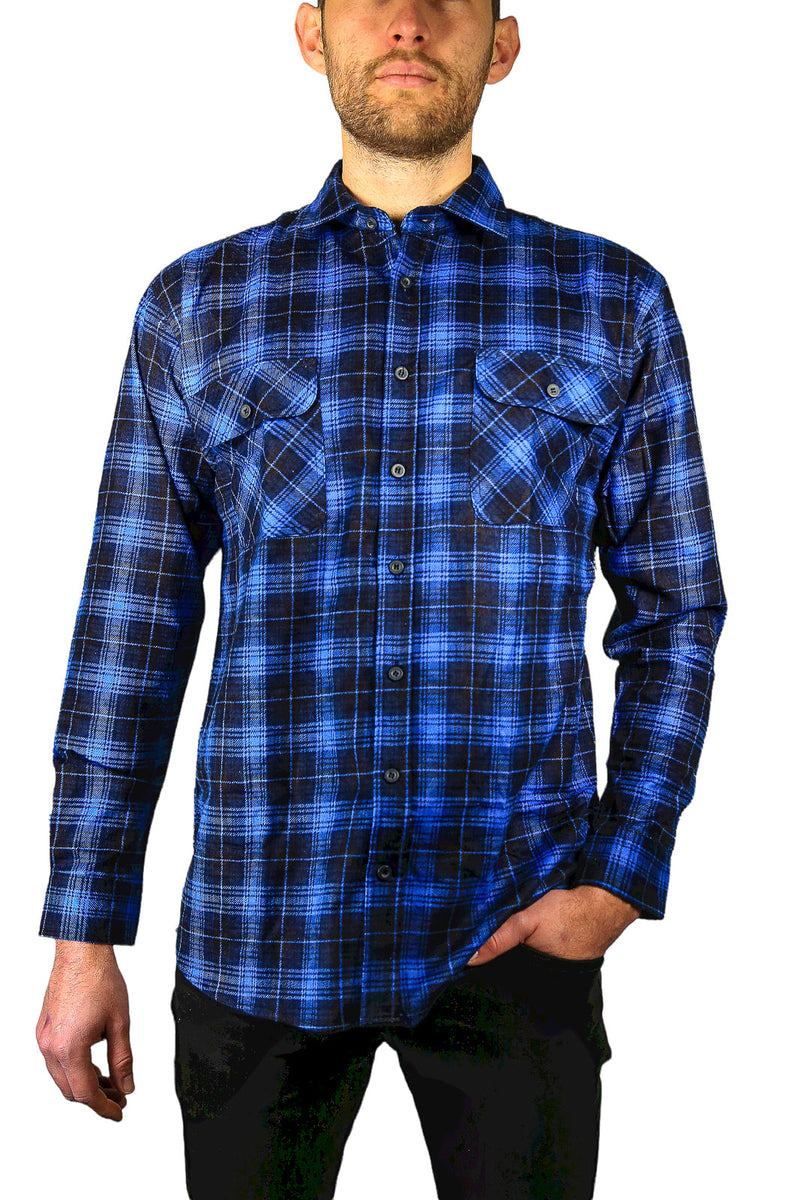 Load image into Gallery viewer, Mens 100% Cotton Flannelette Shirt Long Sleeve Check Authentic Flannel - Blue-0
