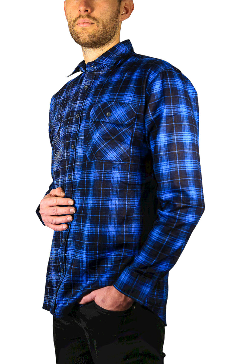 Load image into Gallery viewer, Mens 100% Cotton Flannelette Shirt Long Sleeve Check Authentic Flannel - Blue-4
