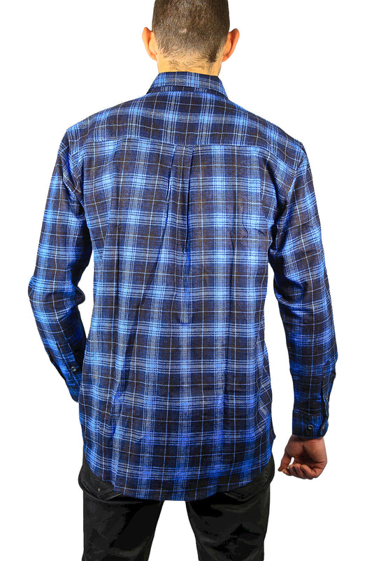Mens 100% Cotton Flannelette Shirt Long Sleeve Check Authentic Flannel - Blue-3