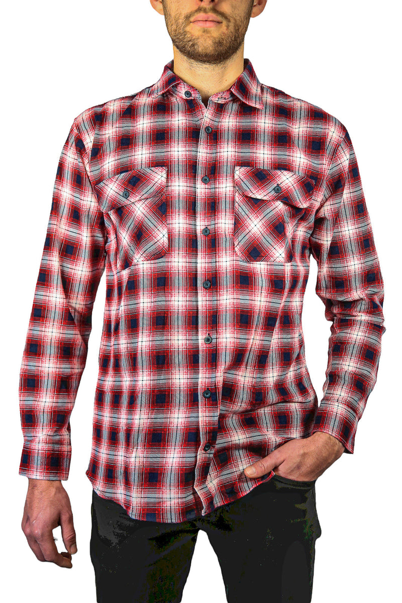 Load image into Gallery viewer, Mens 100% Cotton Flannelette Shirt Long Sleeve Check Authentic Flannel - Red/Navy-0
