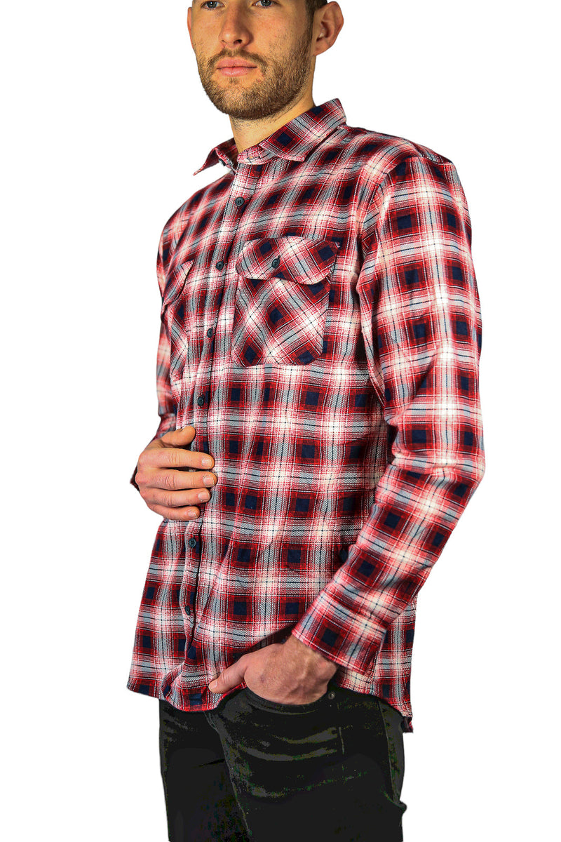 Load image into Gallery viewer, Mens 100% Cotton Flannelette Shirt Long Sleeve Check Authentic Flannel - Red/Navy-4
