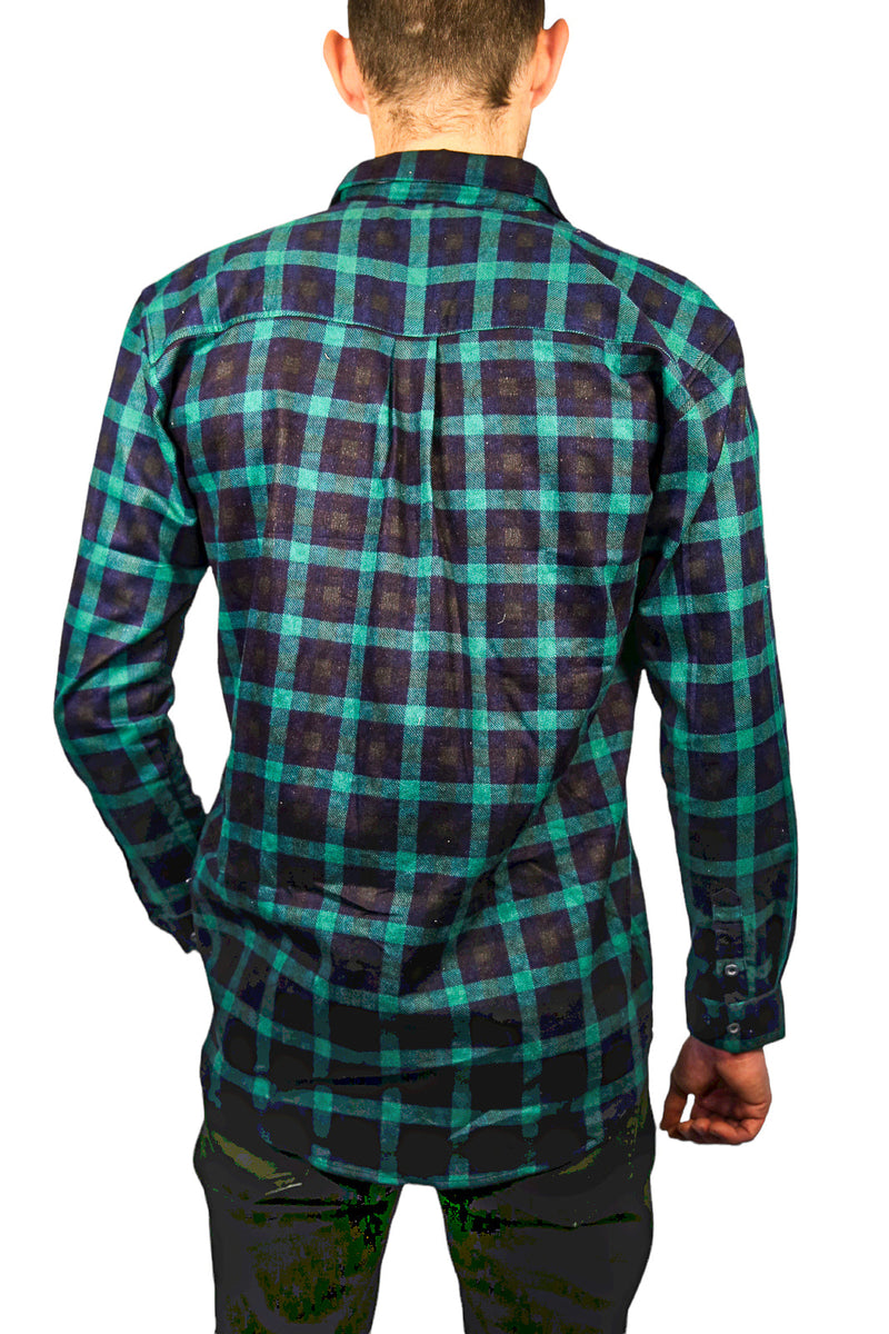 Load image into Gallery viewer, Mens 100% Cotton Flannelette Shirt Long Sleeve Check Authentic Flannel - Green/Navy-4
