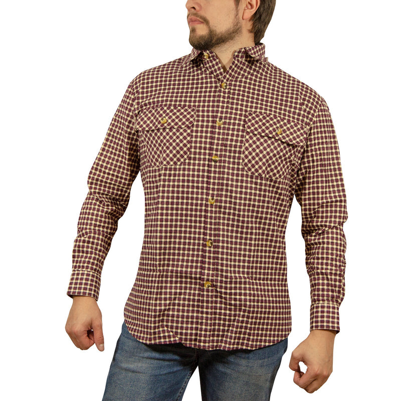 Load image into Gallery viewer, Mens Long Sleeve Flannelette Shirt 100% Cotton Flannel - Burgundy Check-0

