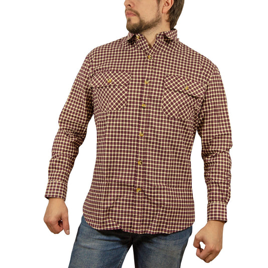 Mens Long Sleeve Flannelette Shirt 100% Cotton Flannel - Burgundy Check-0