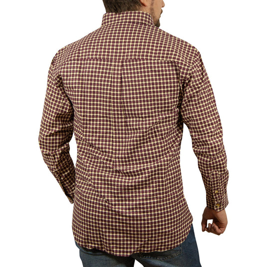Mens Long Sleeve Flannelette Shirt 100% Cotton Flannel - Burgundy Check-3