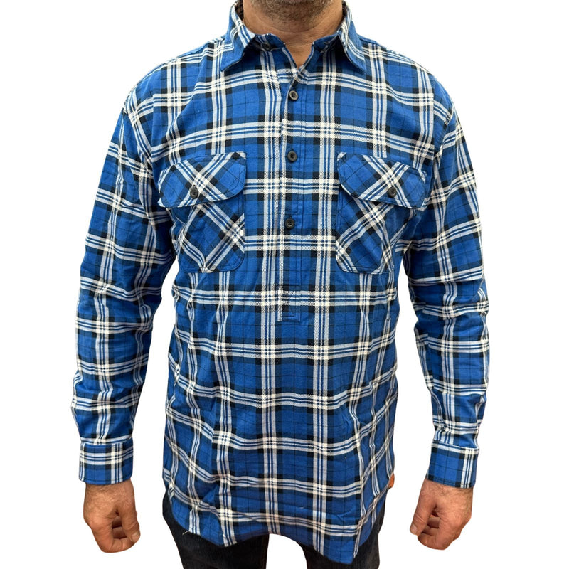 Load image into Gallery viewer, Mens Flannelette Long Sleeve Pullover Shirt 100% Cotton Flannel - Half Placket - Navy-0
